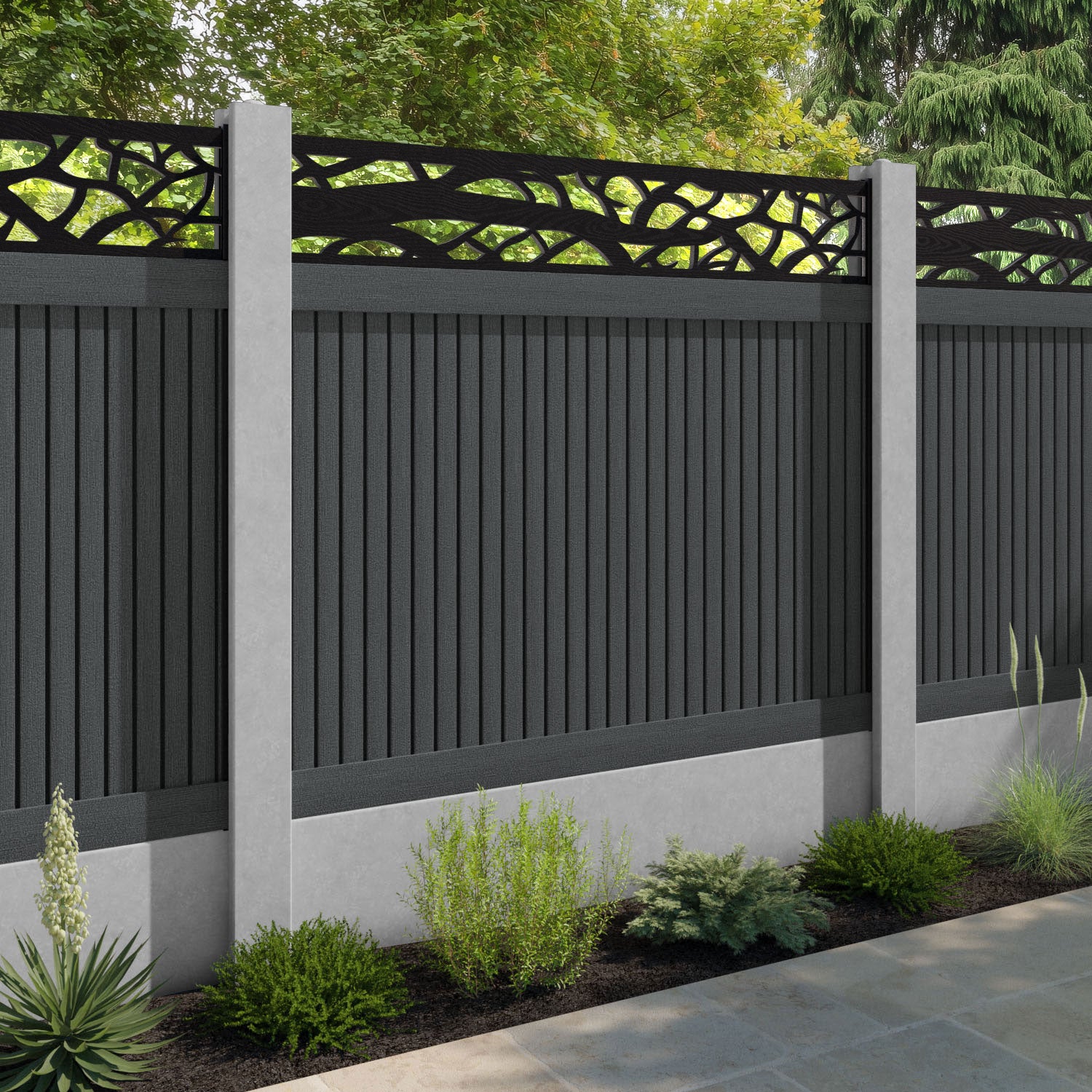 Virtis Twilight Fence Panel - Dark Grey - for existing concrete posts