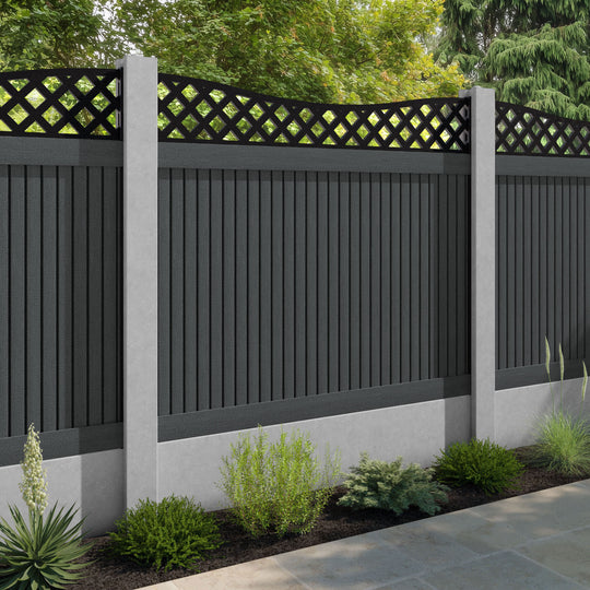 Virtis Low Wave Fence Panel - Dark Grey - for existing concrete posts
