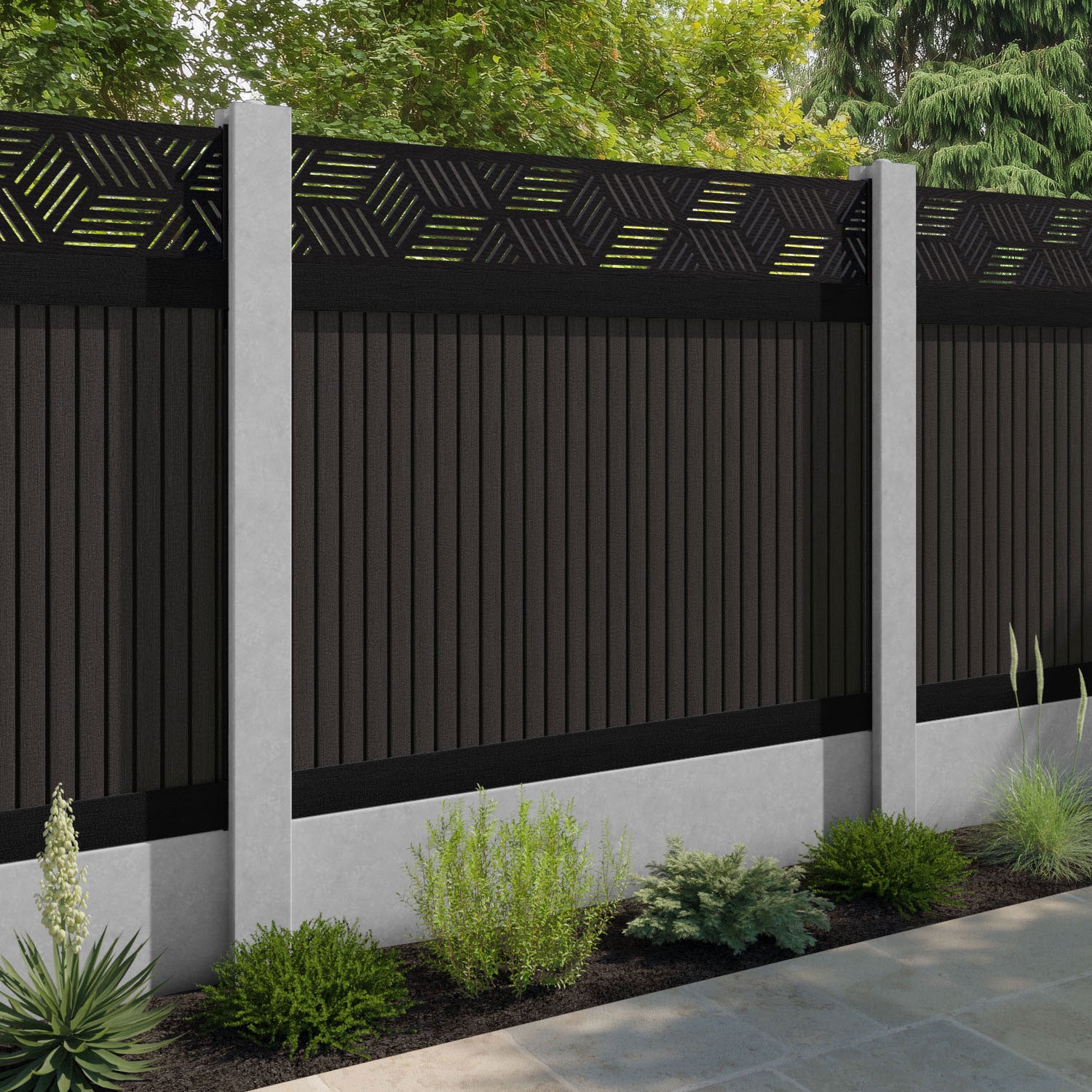 Virtis Cubed Fence Panel - Dark Oak - for existing concrete posts