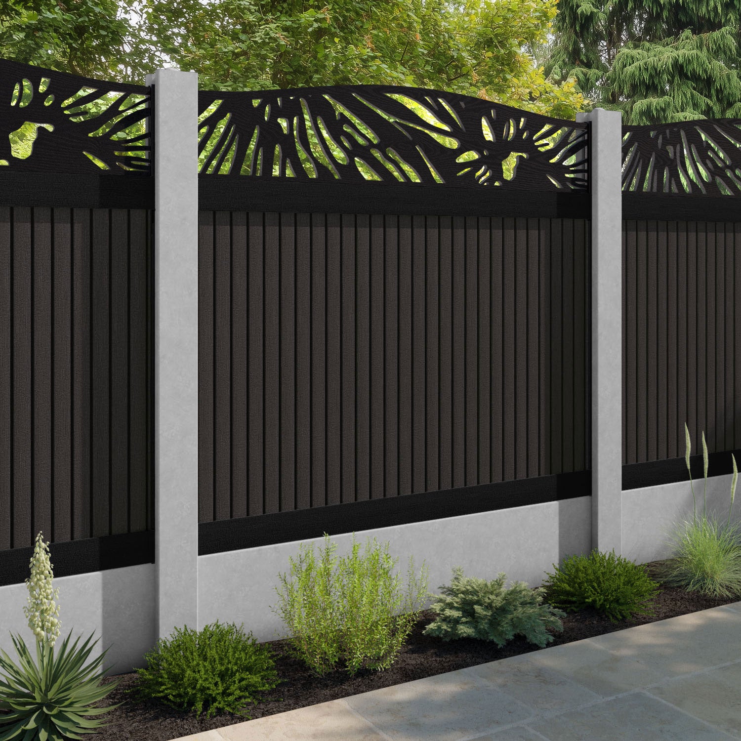 Virtis Poppy Curved Top Fence Panel - Dark Oak - for existing concrete posts