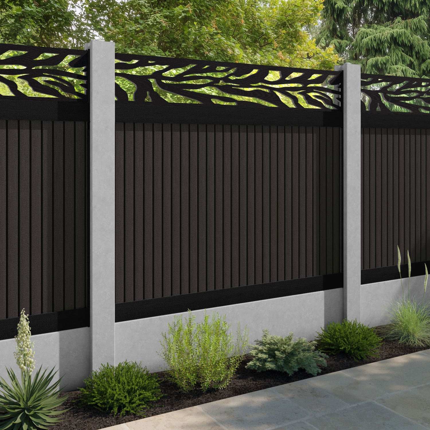 Virtis Malawi Fence Panel - Dark Oak - for existing concrete posts