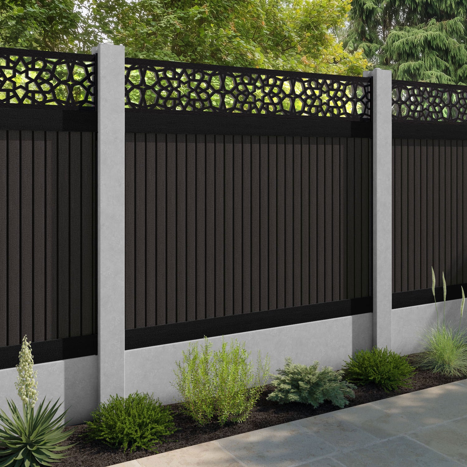 Virtis Nazira Fence Panel - Dark Oak - for existing concrete posts