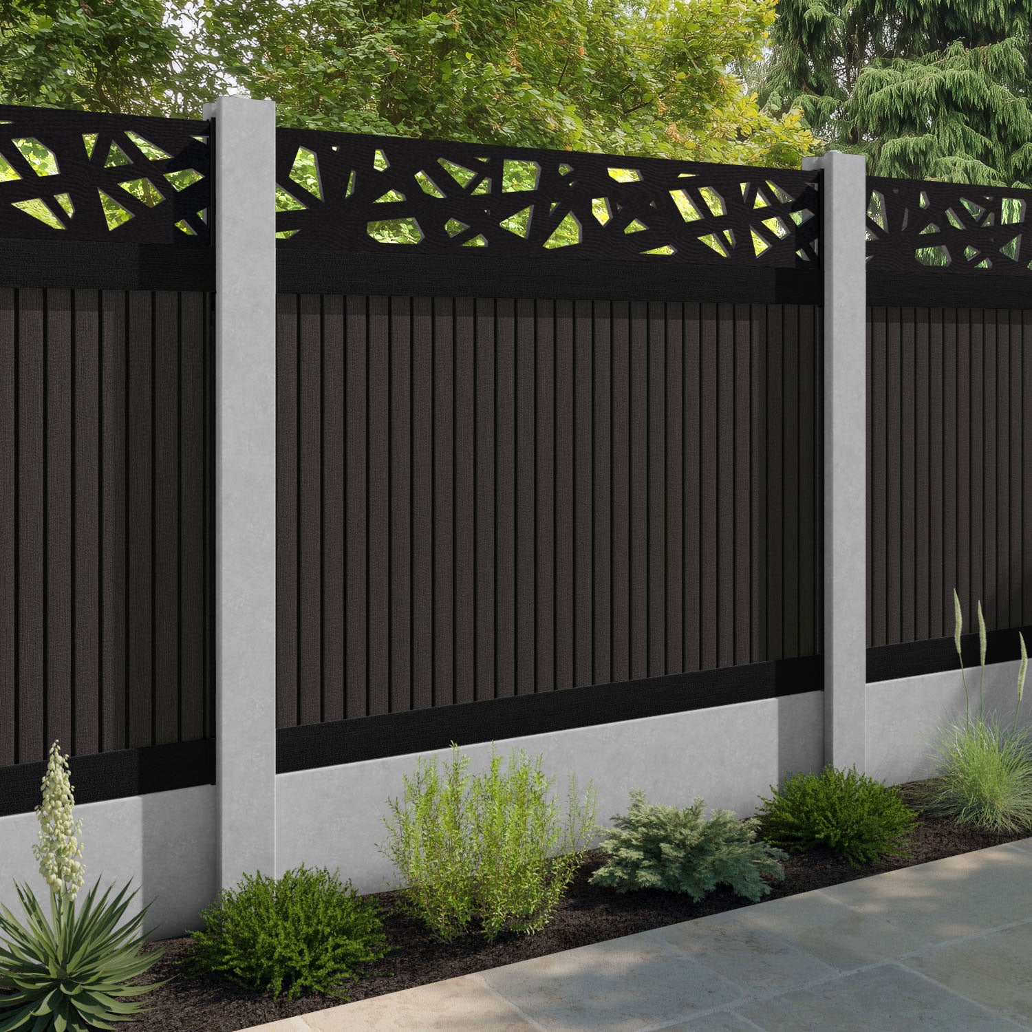 Virtis Prism Fence Panel - Dark Oak - for existing concrete posts
