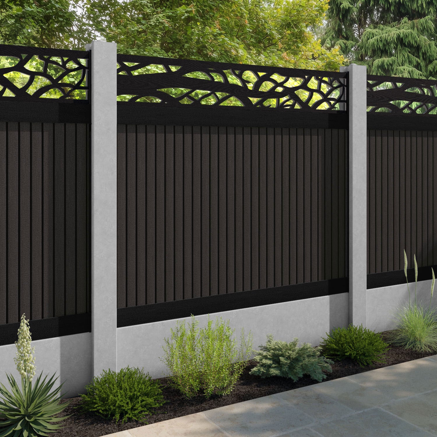 Virtis Twilight Fence Panel - Dark Oak - for existing concrete posts