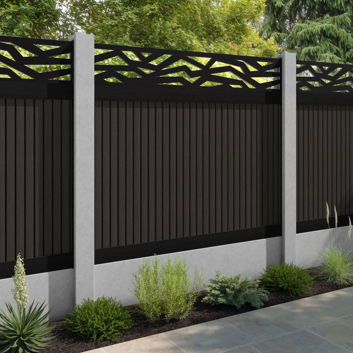 Virtis Zenith Fence Panel - Dark Oak - for existing concrete posts