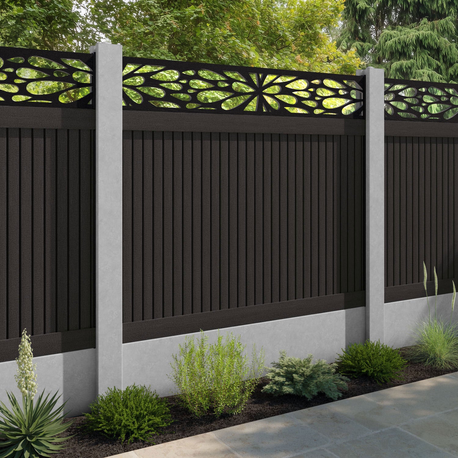 Virtis Blossom Fence Panel - Dark Oak - for existing concrete posts