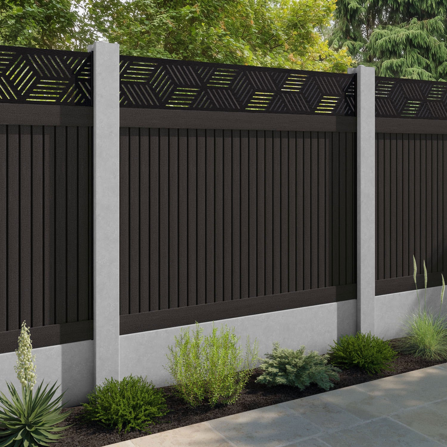 Virtis Cubed Fence Panel - Dark Oak - for existing concrete posts