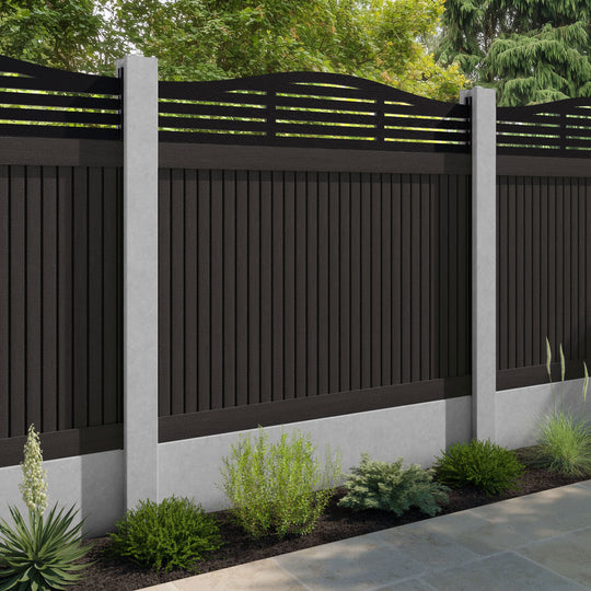 Virtis Aspen Curved Top Fence Panel - Dark Oak - for existing concrete posts