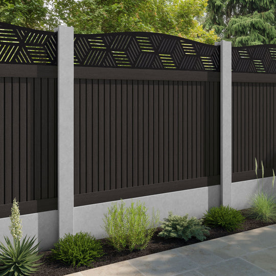 Virtis Cubed Curved Top Fence Panel - Dark Oak - for existing concrete posts