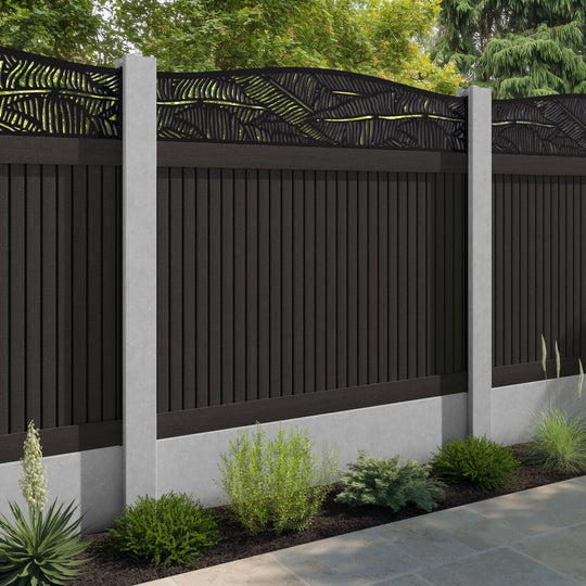 Virtis Feather Curved Top Fence Panel - Dark Oak - for existing concrete posts