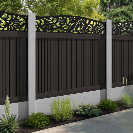 Virtis Heritage Curved Top Fence Panel - Dark Oak - for existing concrete posts