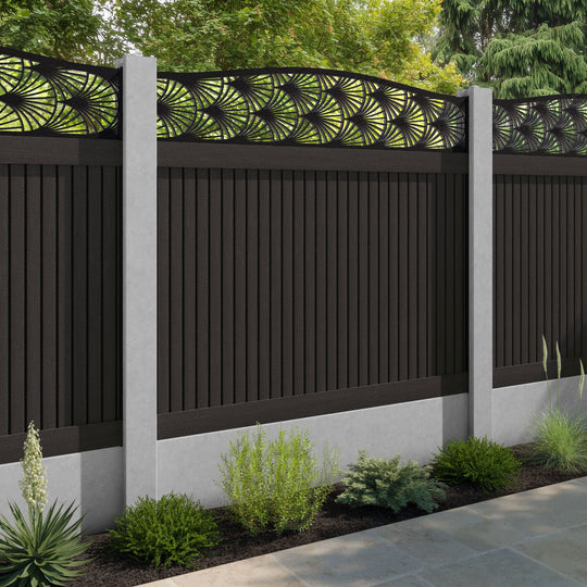 Virtis Laurel Curved Top Fence Panel - Dark Oak - for existing concrete posts