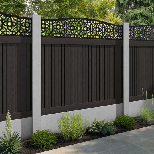 Virtis Nabila Curved Top Fence Panel - Dark Oak - for existing concrete posts