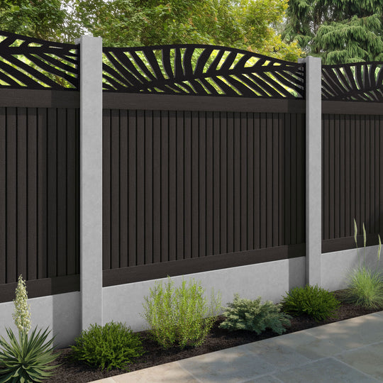 Virtis Palm Curved Top Fence Panel - Dark Oak - for existing concrete posts