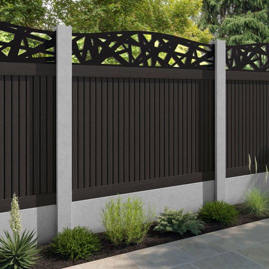Virtis Prism Curved Top Fence Panel - Dark Oak - for existing concrete posts