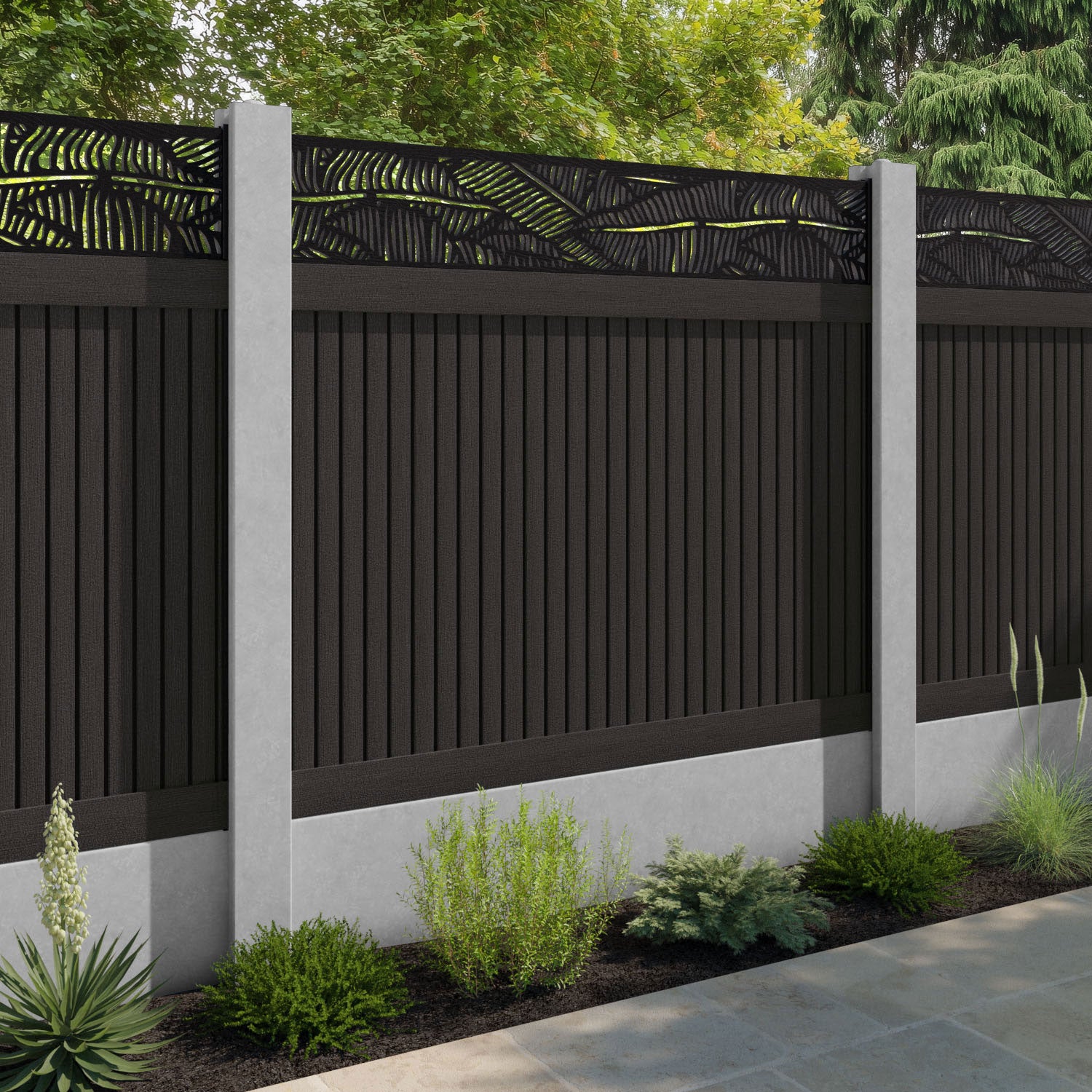 Virtis Feather Fence Panel - Dark Oak - for existing concrete posts