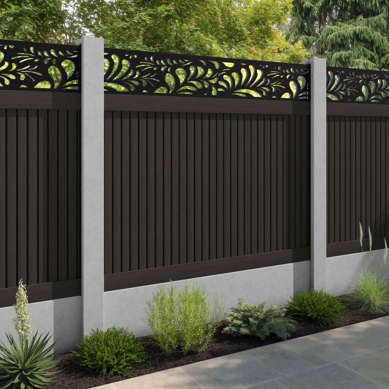 Virtis Petal Fence Panel - Dark Oak - for existing concrete posts