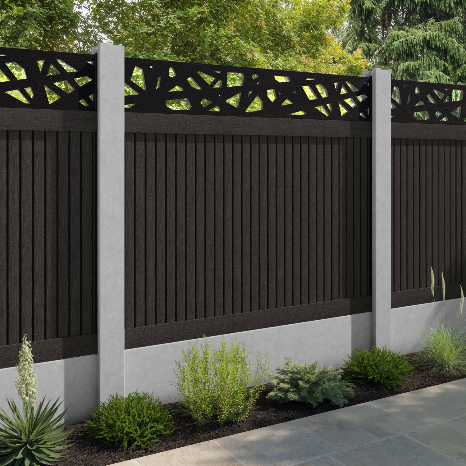 Virtis Prism Fence Panel - Dark Oak - for existing concrete posts