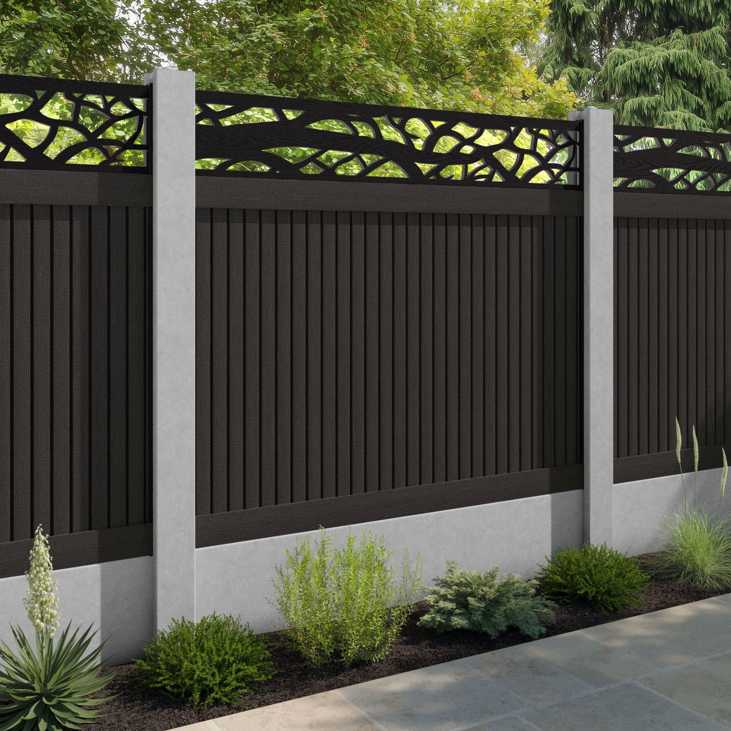 Virtis Twilight Fence Panel - Dark Oak - for existing concrete posts
