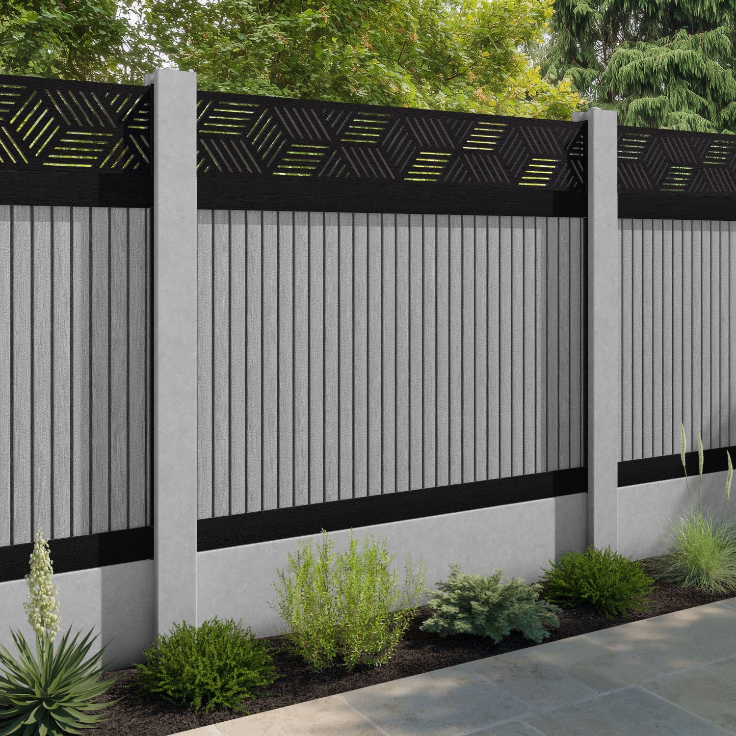 Virtis Cubed Fence Panel - Light Grey - for existing concrete posts