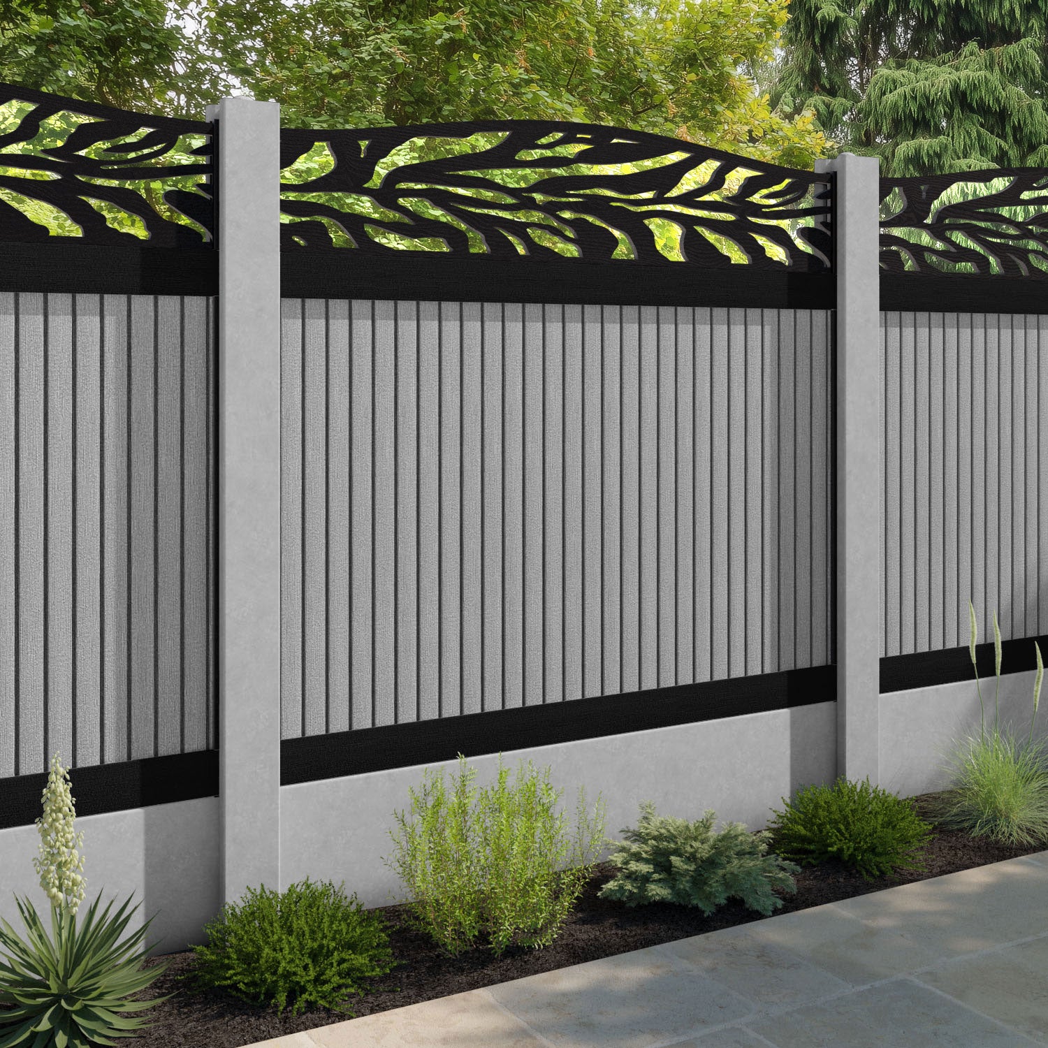 Virtis Malawi Curved Top Fence Panel - Light Grey - for existing concrete posts