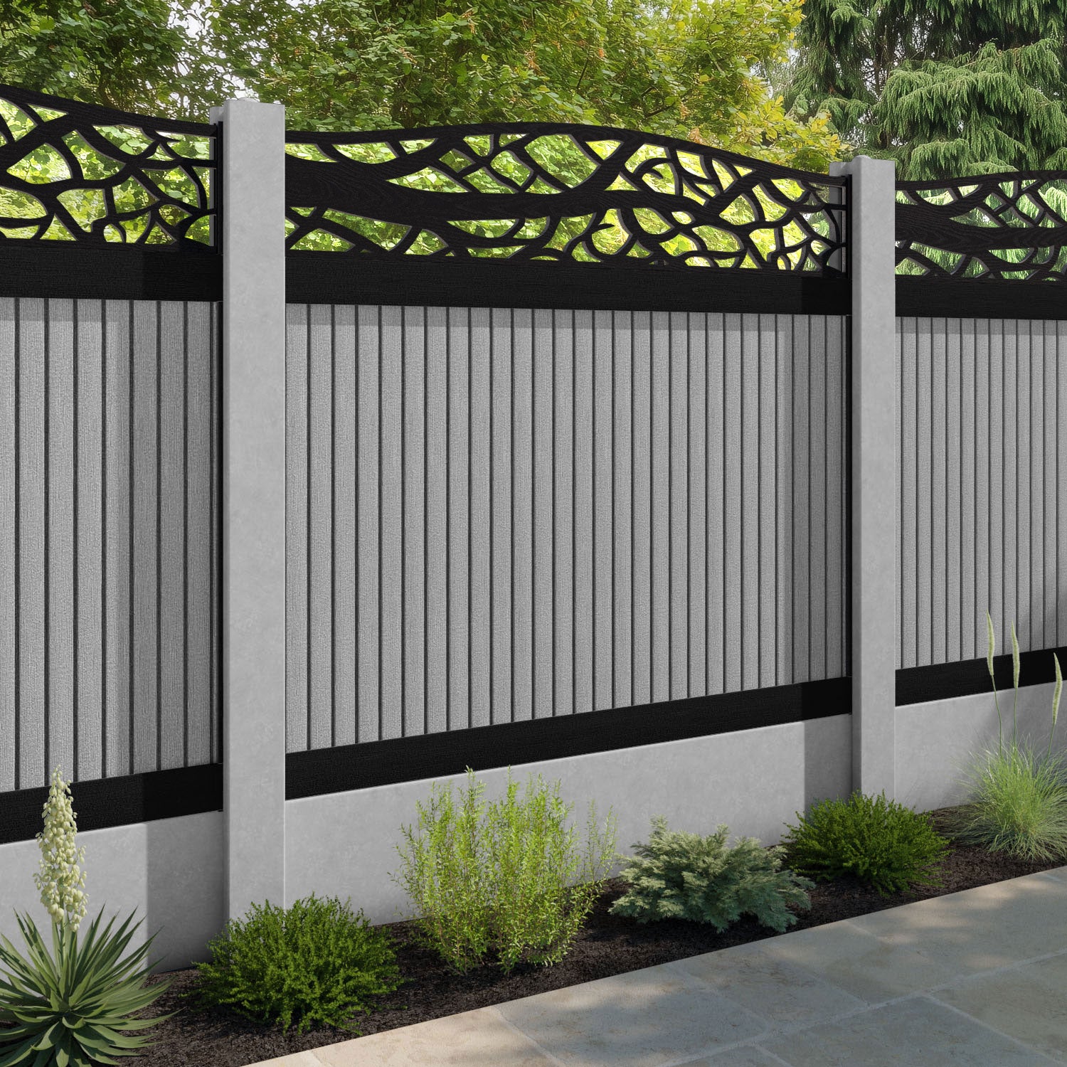 Virtis Twilight Curved Top Fence Panel - Light Grey - for existing concrete posts