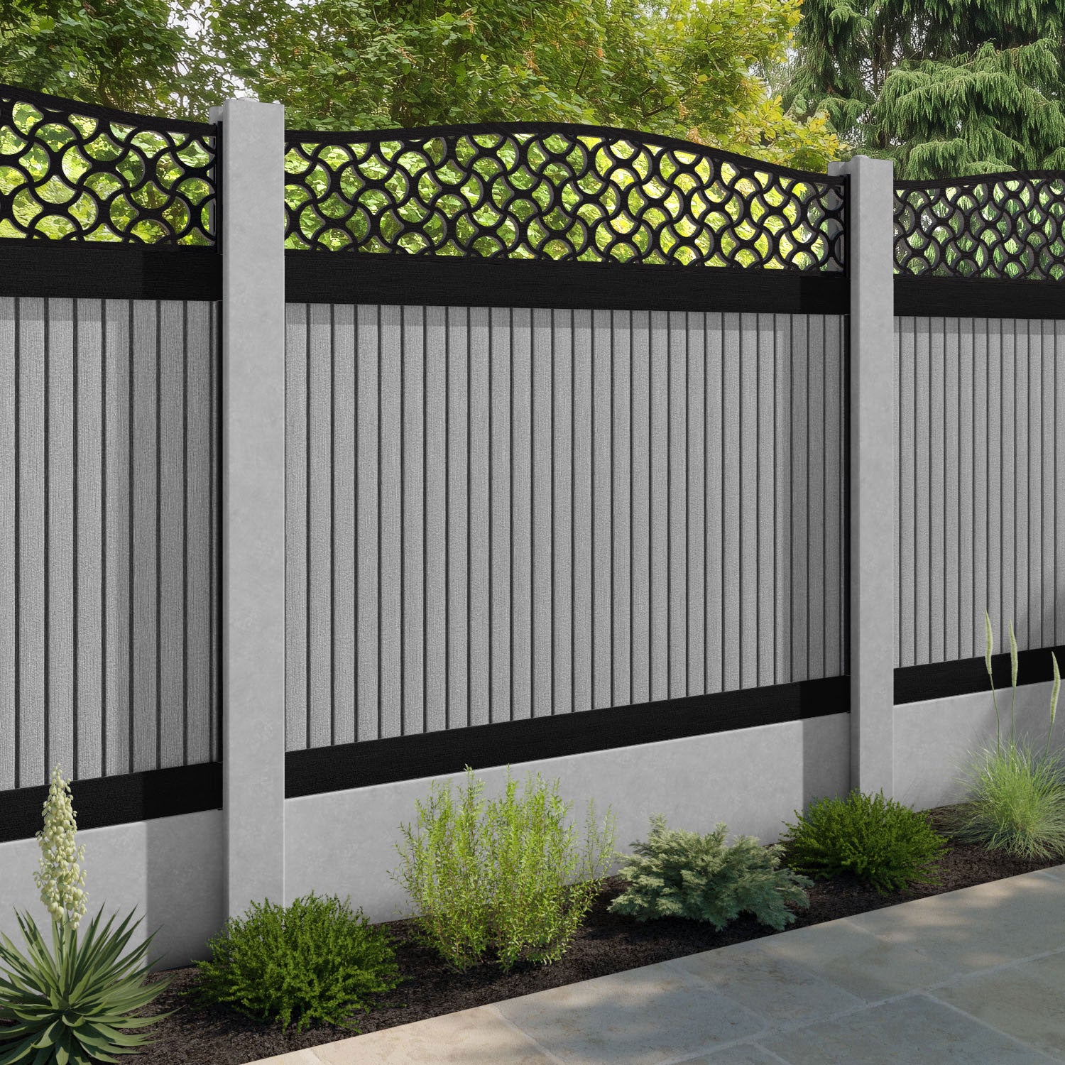 Virtis Vida Curved Top Fence Panel - Light Grey - for existing concrete posts