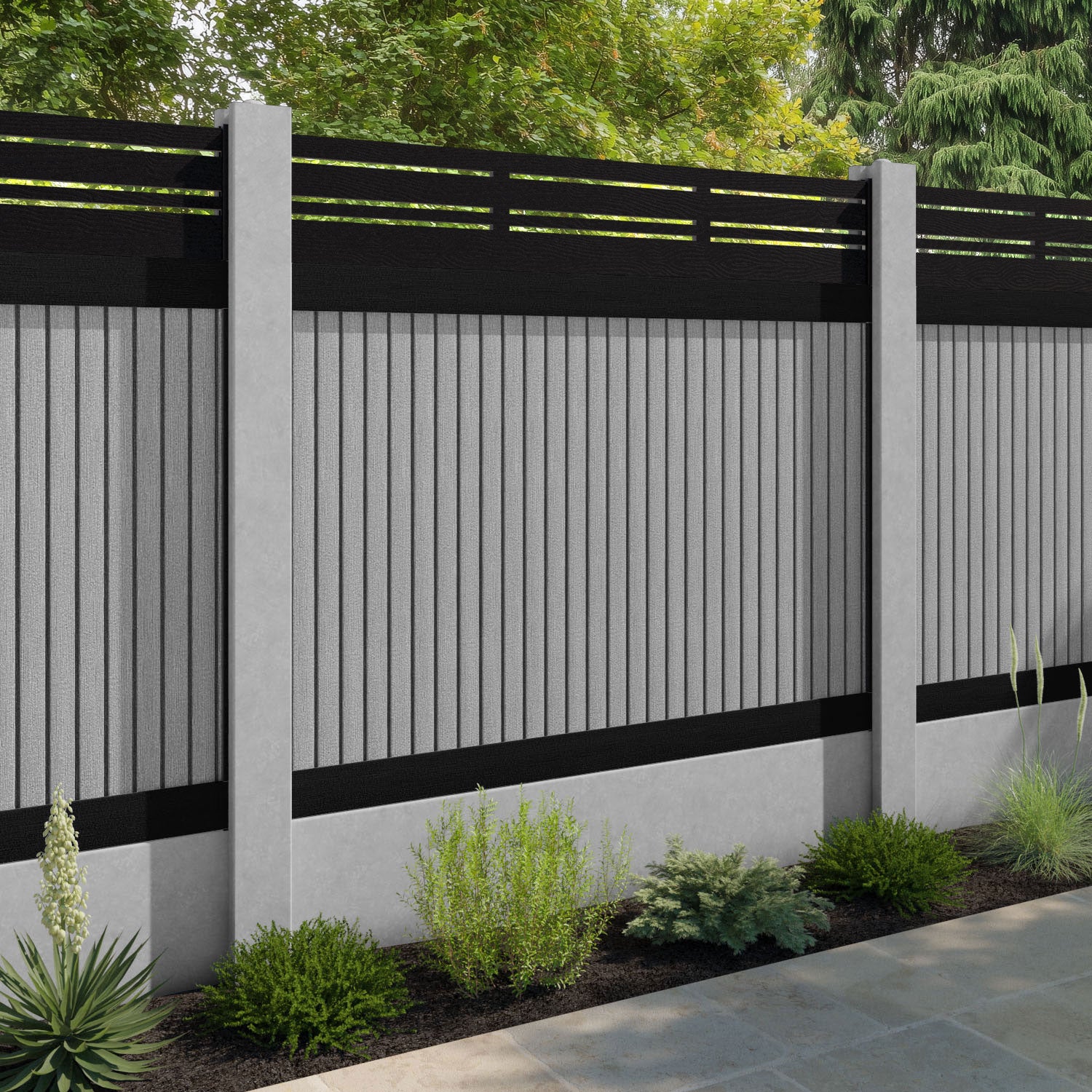Virtis Linea Fence Panel - Light Grey - for existing concrete posts
