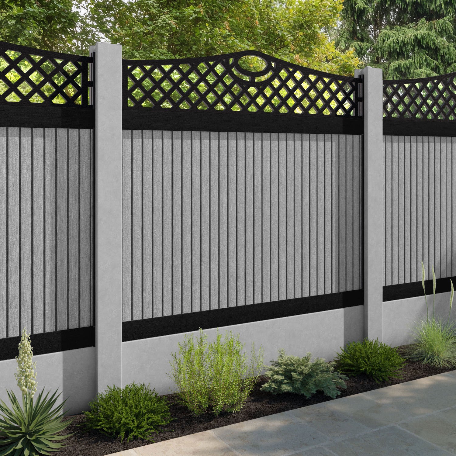Virtis Oxford Curved Top Fence Panel - Light Grey - for existing concrete posts