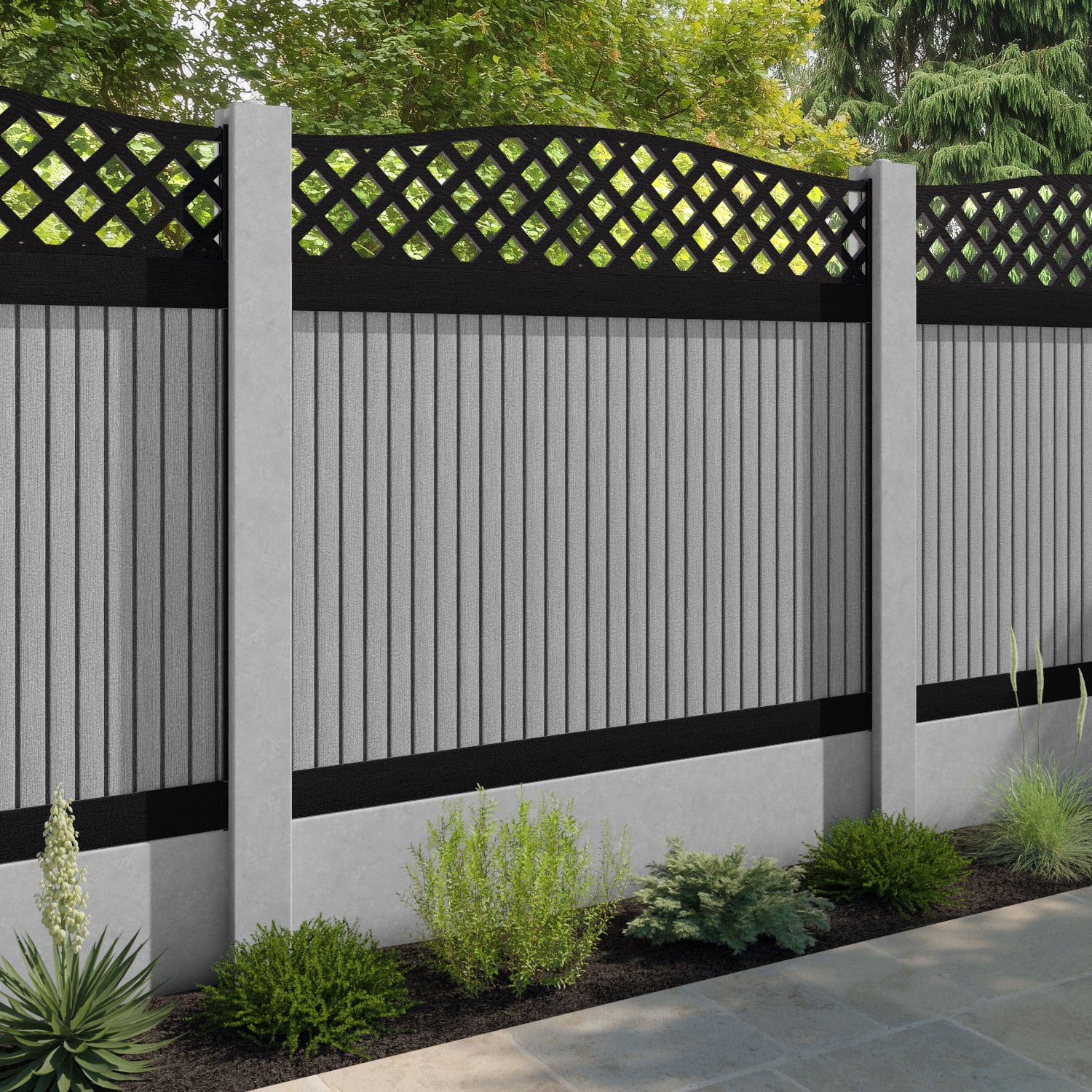 Virtis High Wave Fence Panel - Light Grey - for existing concrete posts