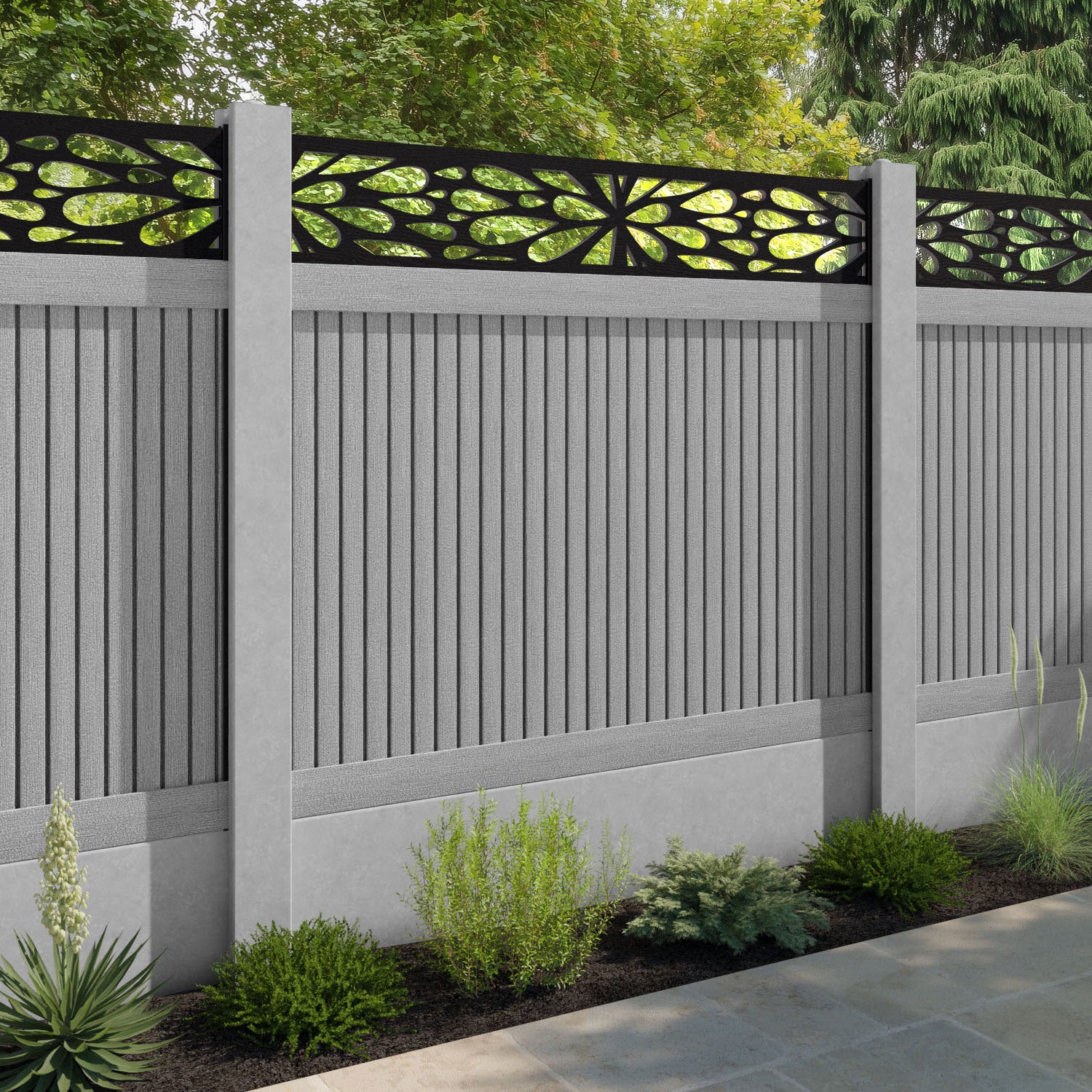 Virtis Blossom Fence Panel - Light Grey - for existing concrete posts