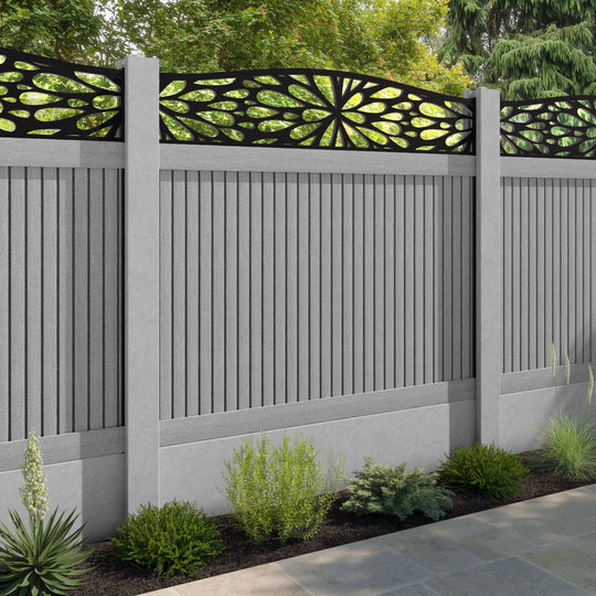 Virtis Blossom Curved Top Fence Panel - Light Grey - for existing concrete posts