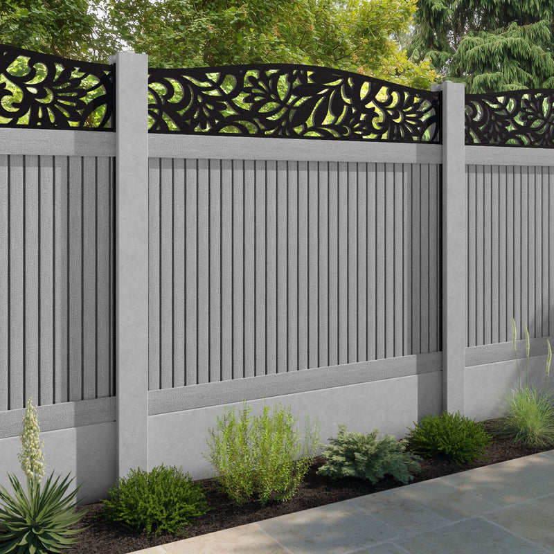 Virtis Heritage Curved Top Fence Panel - Light Grey - for existing concrete posts