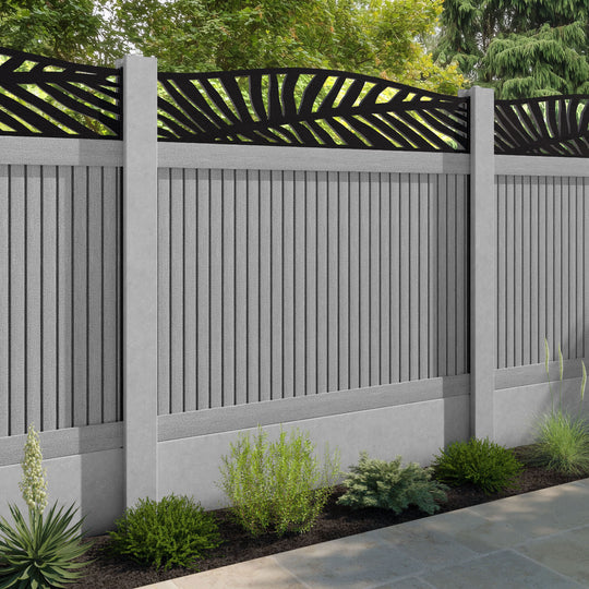 Virtis Palm Curved Top Fence Panel - Light Grey - for existing concrete posts