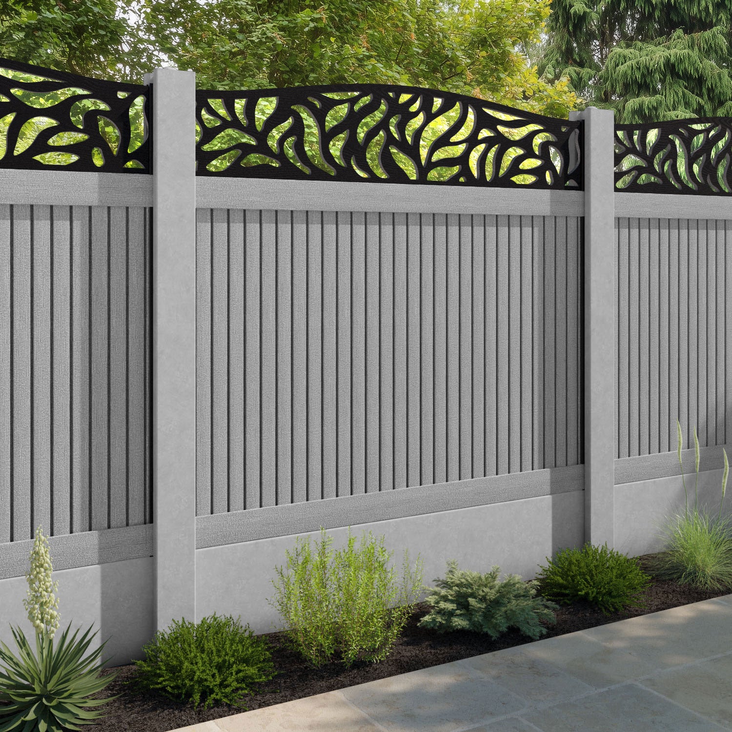 Virtis Plume Curved Top Fence Panel - Light Grey - for existing concrete posts