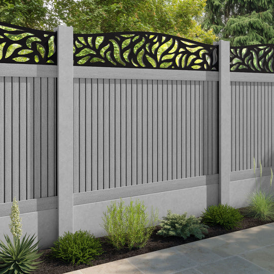 Virtis Plume Curved Top Fence Panel - Light Grey - for existing concrete posts