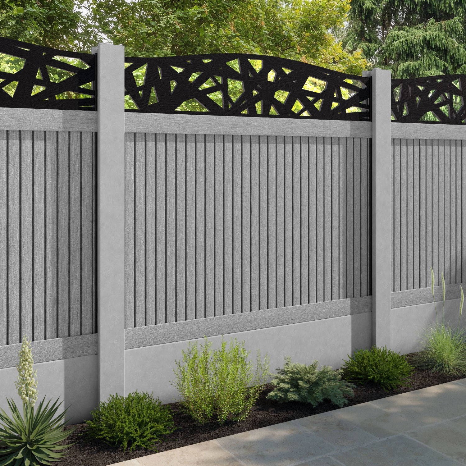 Virtis Prism Curved Top Fence Panel - Light Grey - for existing concrete posts