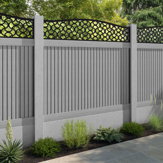 Virtis Vida Curved Top Fence Panel - Light Grey - for existing concrete posts