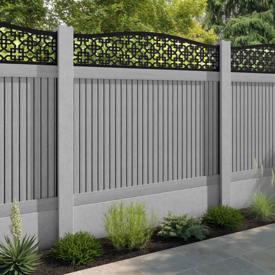 Virtis Zaria Curved Top Fence Panel - Light Grey - for existing concrete posts