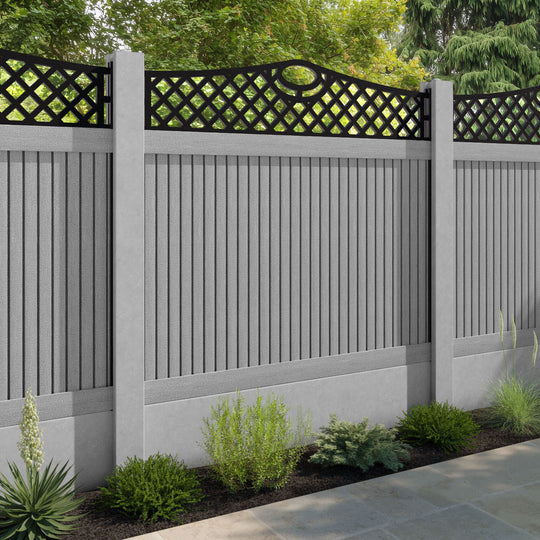 Virtis Oxford Curved Top Fence Panel - Light Grey - for existing concrete posts