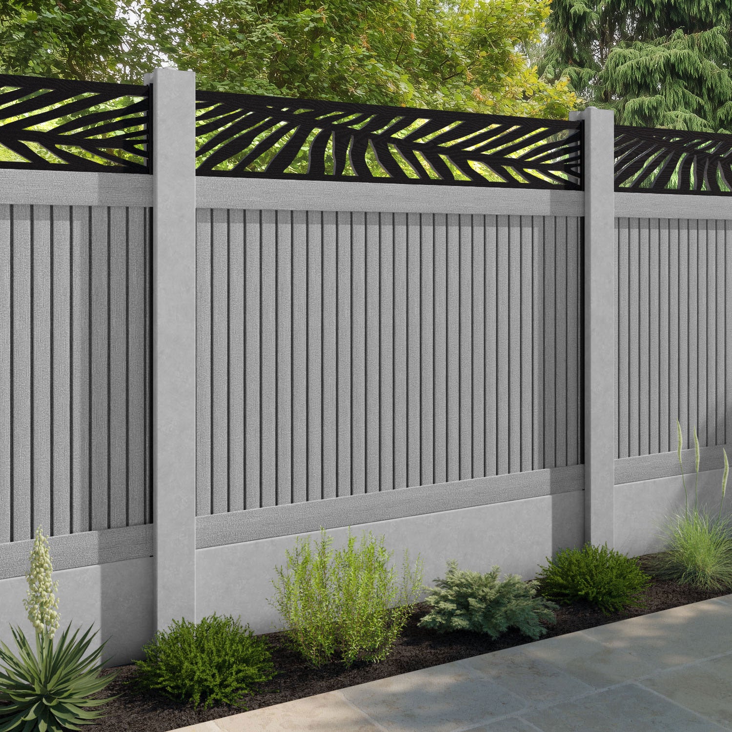 Virtis Palm Fence Panel - Light Grey - for existing concrete posts