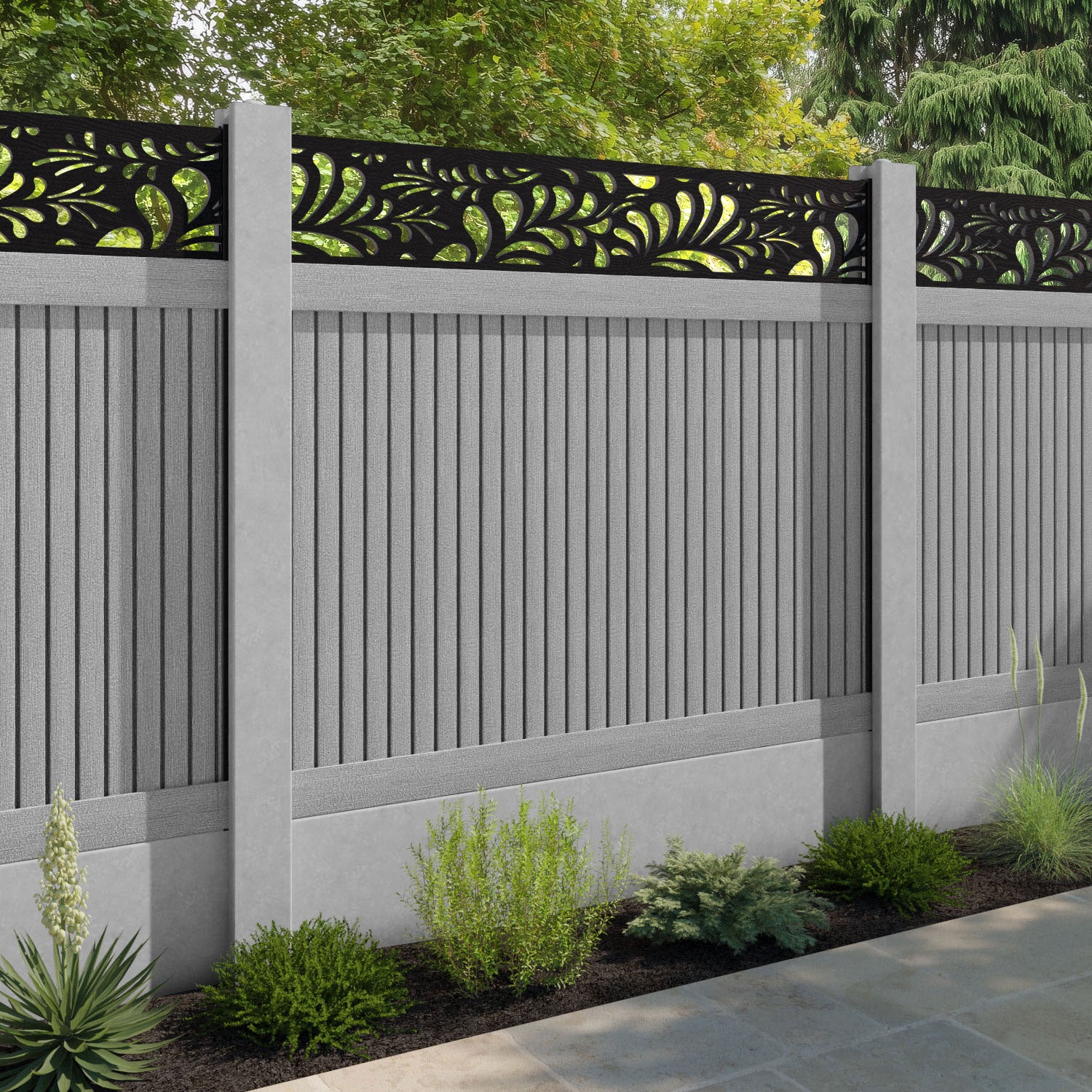 Virtis Petal Fence Panel - Light Grey - for existing concrete posts