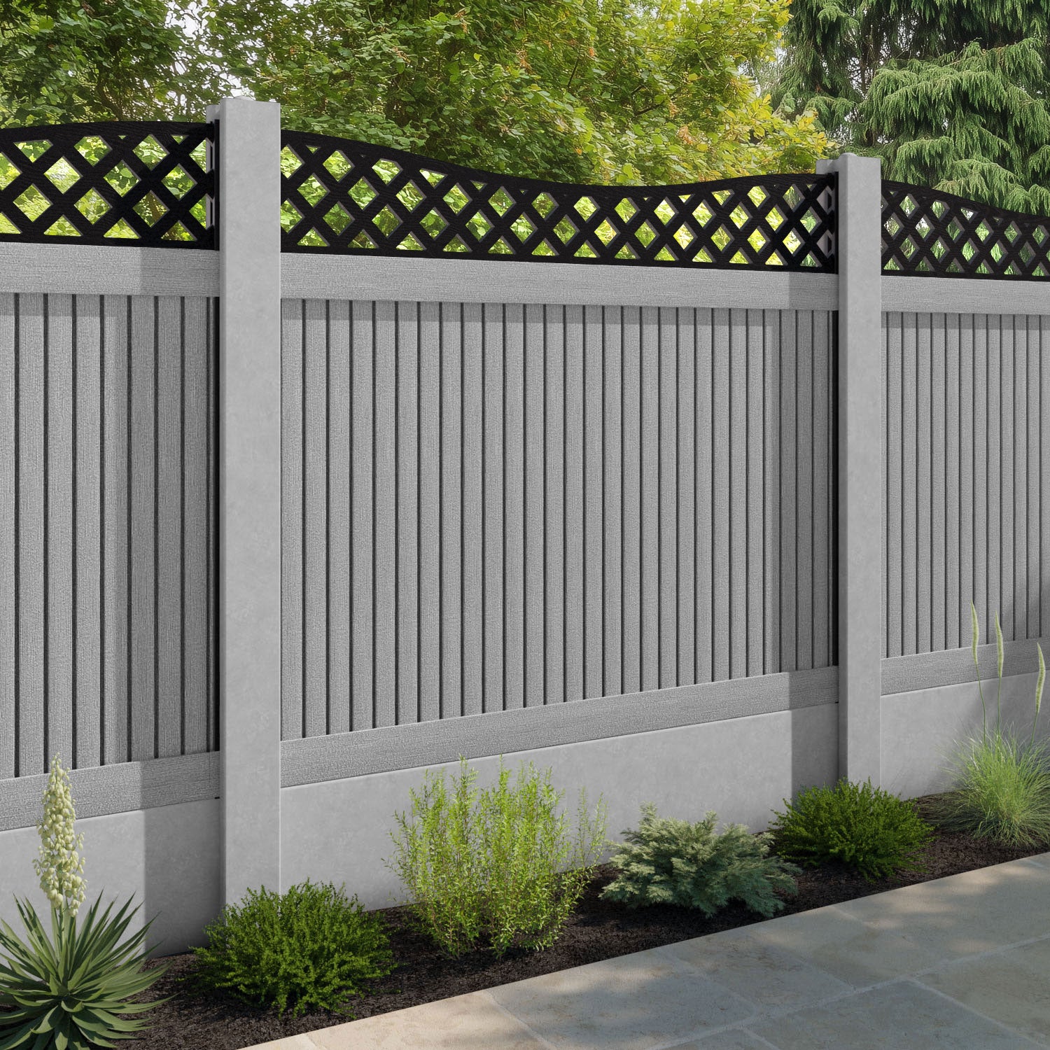 Virtis Low Wave Fence Panel - Light Grey - for existing concrete posts