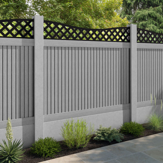 Virtis Low Wave Fence Panel - Light Grey - for existing concrete posts