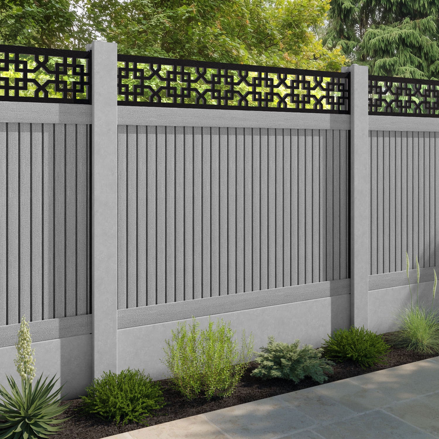 Virtis Zaria Fence Panel - Light Grey - for existing concrete posts