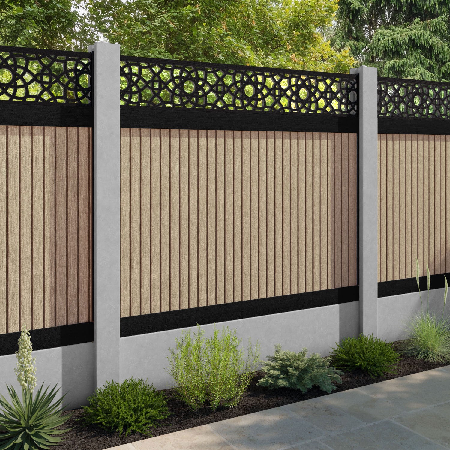 Virtis Ambar Fence Panel - Light Oak - for existing concrete posts