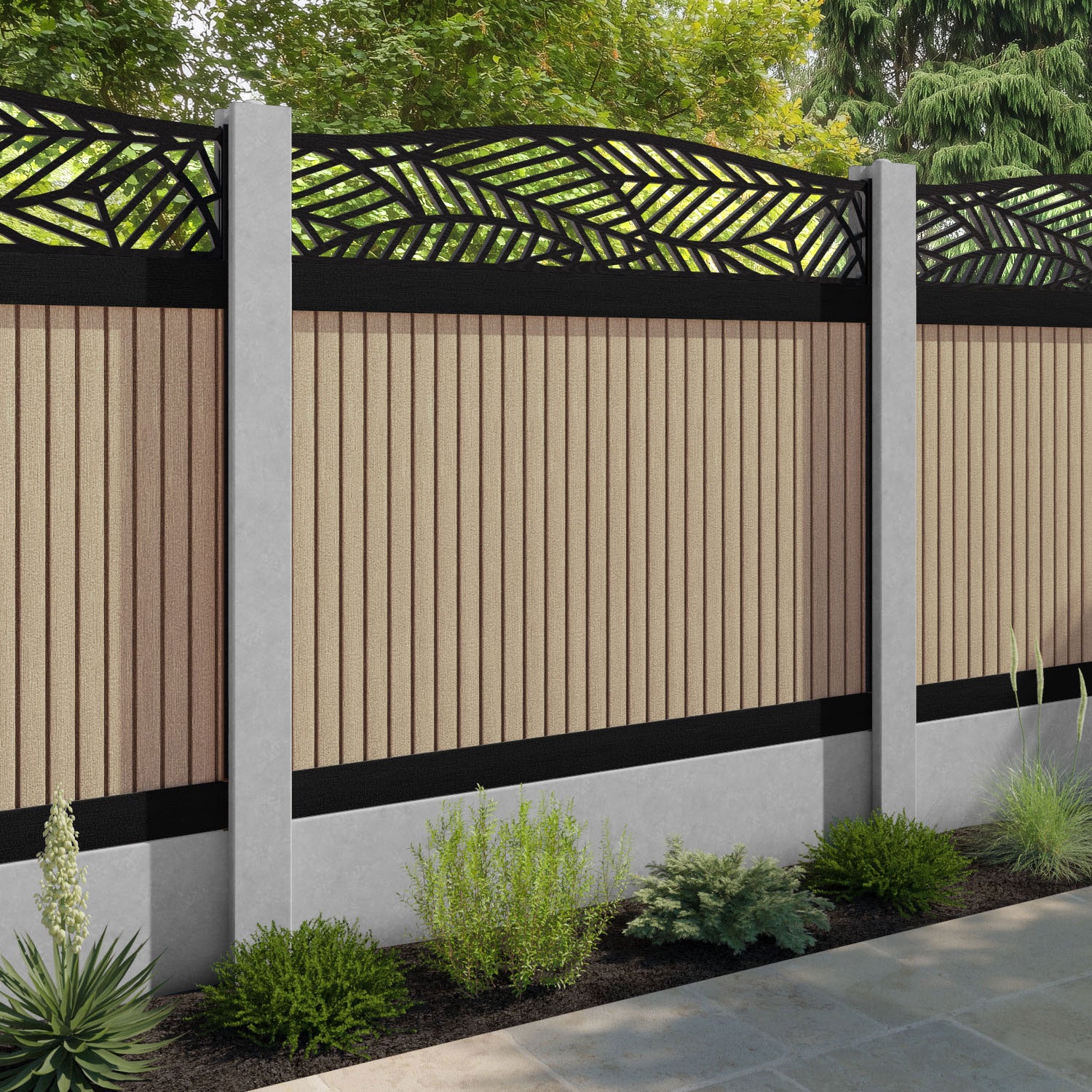 Virtis Habitat Curved Top Fence Panel - Light Oak - for existing concrete posts