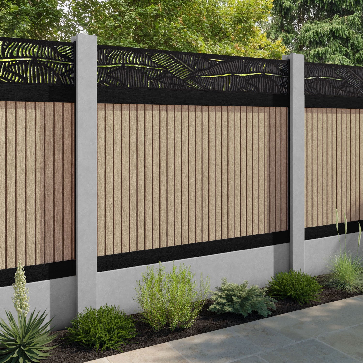 Virtis Feather Fence Panel - Light Oak - for existing concrete posts