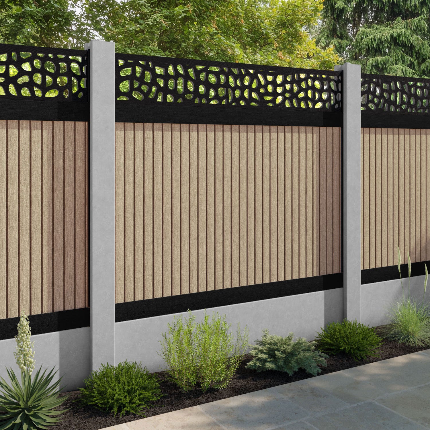 Virtis Pebble Fence Panel - Light Oak - for existing concrete posts