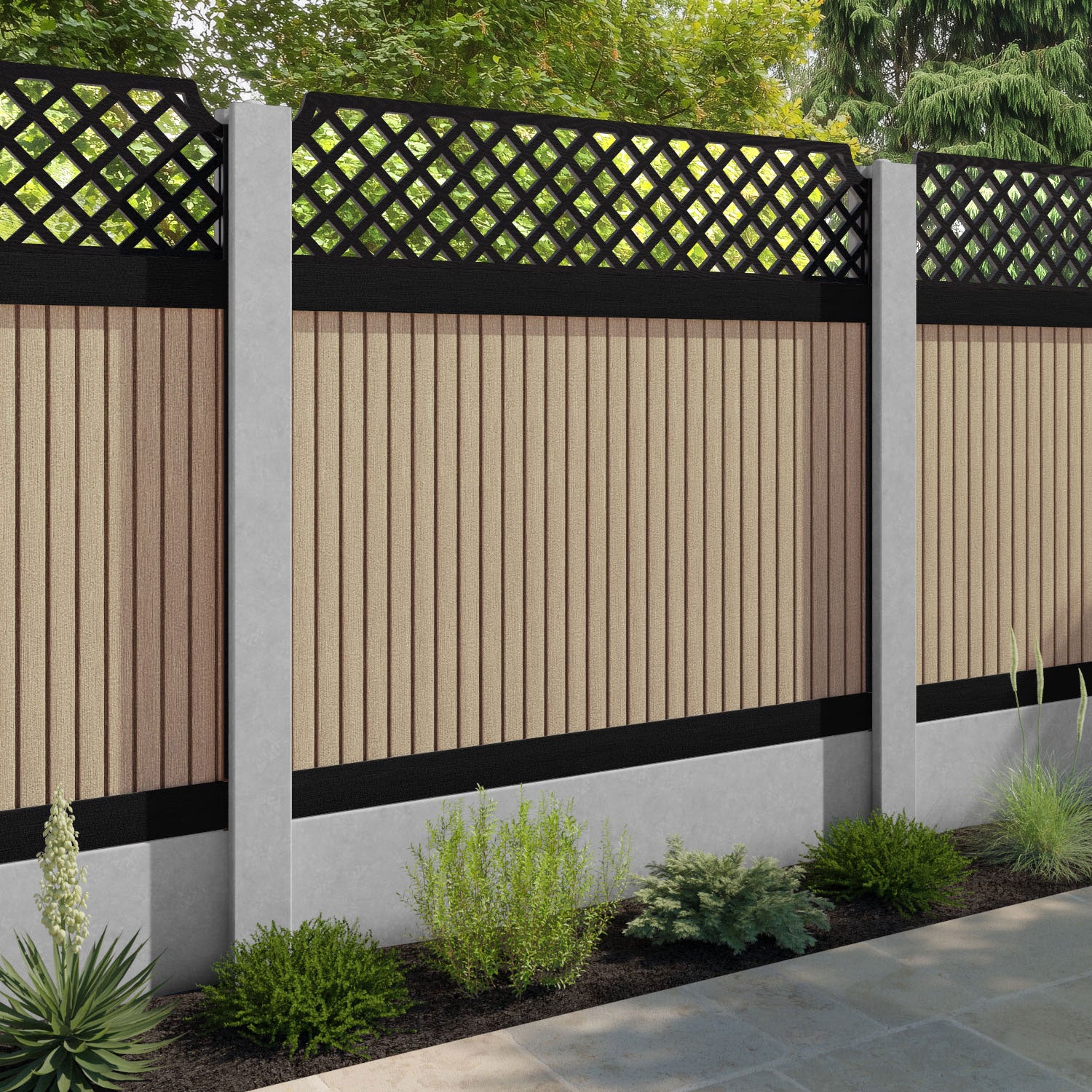 Virtis Regal Hive Fence Panel - Light Oak - for existing concrete posts